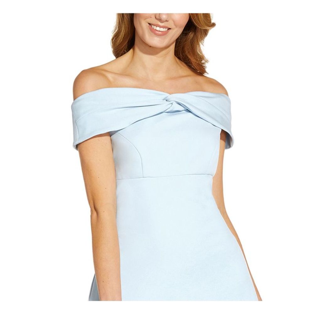 ADRIANNA PAPELL Womens Light Blue Twist Short Sleeve Off A-Line Dress 8 - Picture 3 of 4